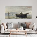 Canvas print Gathering the fishnets, Volanakis panoramic