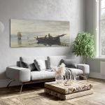 Canvas print Gathering the fishnets, Volanakis panoramic