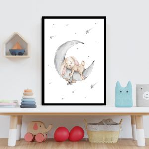 Cute bunny sleeping on the grey moon, αφίσα, κάδρο
