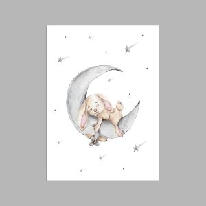 Cute bunny sleeping on the grey moon, poster 2