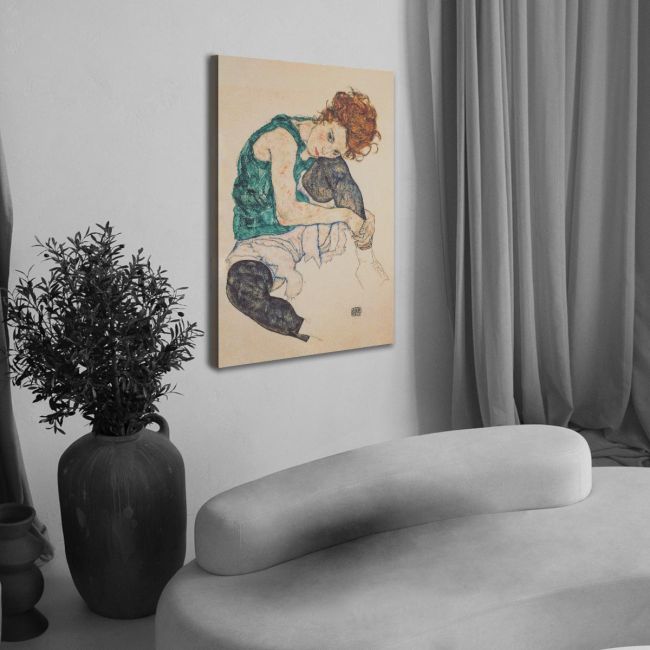 Canvas print Seated woman with bent knee, Schiele E,