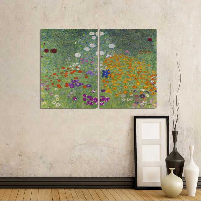Canvas print Flower garden, Klimt Gustav, two panels