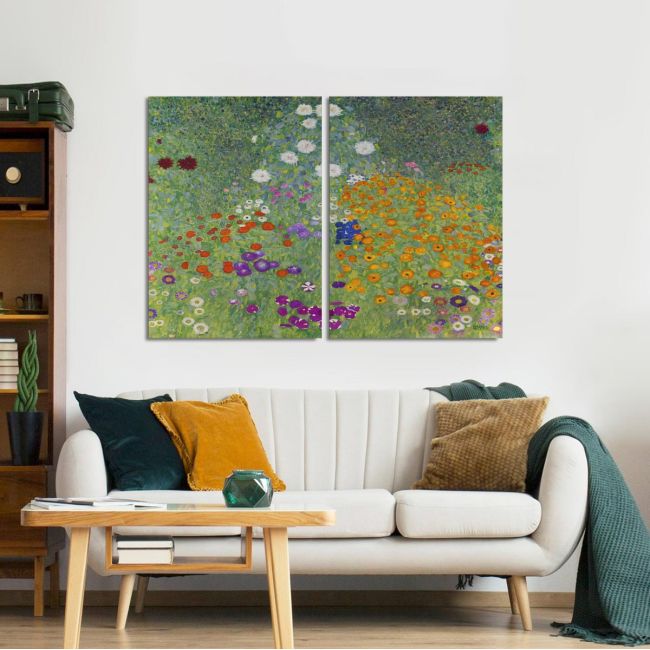 Πίνακας σε καμβά Flower garden, Klimt Gustav, δίπτυχος
