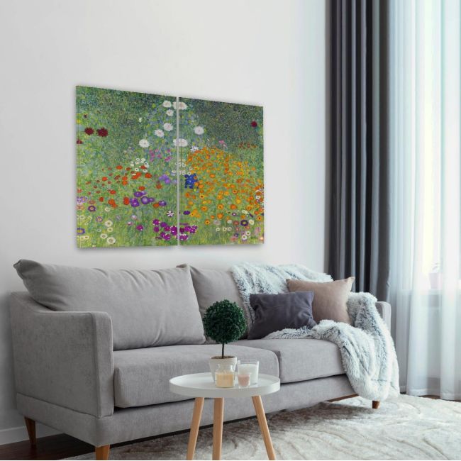 Πίνακας σε καμβά Flower garden, Klimt Gustav, δίπτυχος