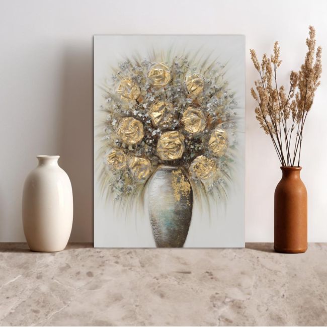 Πίνακας σε καμβά Gold roses in a Vase I
