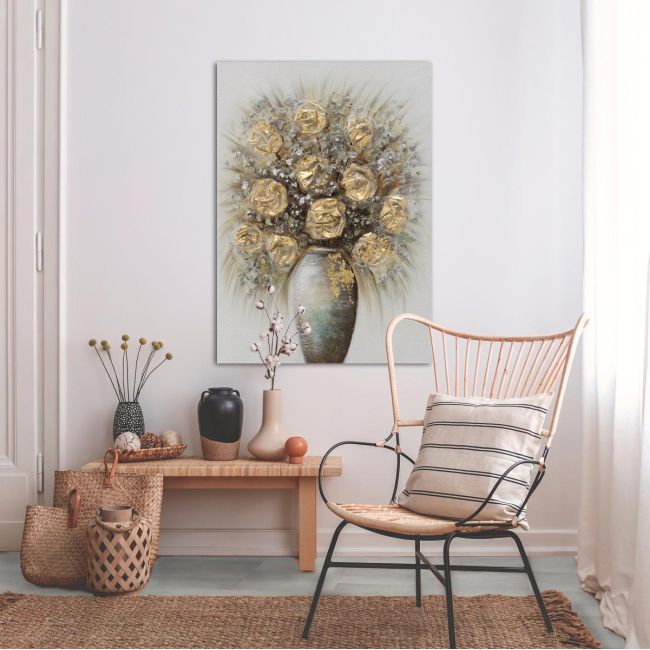 Πίνακας σε καμβά Gold roses in a Vase I