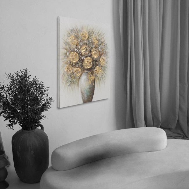 Canvas print, Gold roses in a Vase I