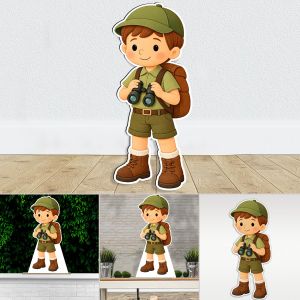 Wooden floor figure small safari explorer with binoculars.