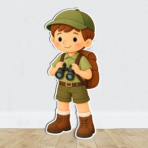 Wooden floor figure small safari explorer with binoculars. 2