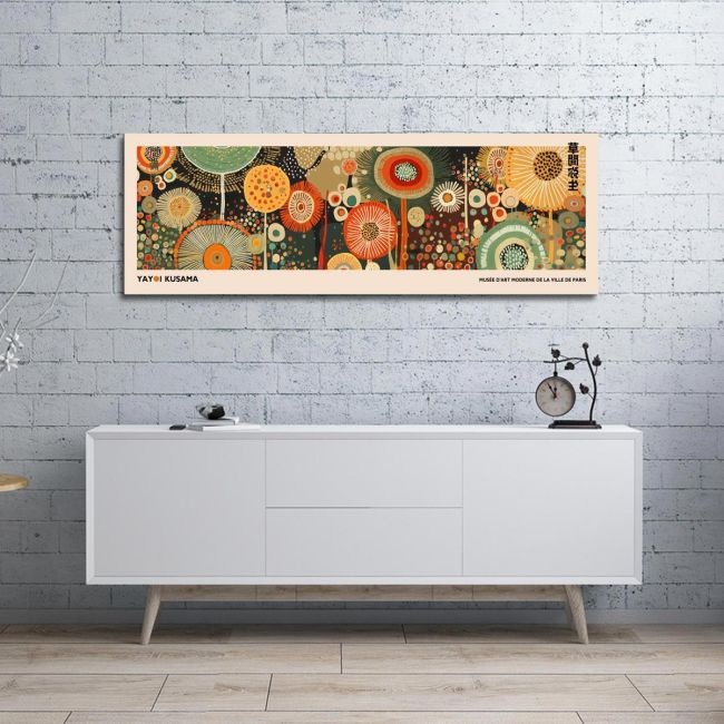 Canvas print A field of flowers III, reart (original YAYOI Kusama), panoramic