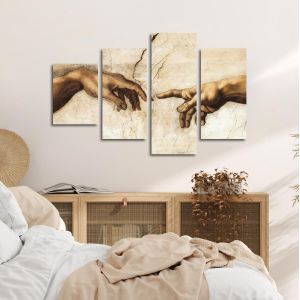 Πίνακας σε καμβά The creation of Adam, Michelangelo,κοντινό, τετράπτυχος