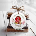 Thank you tags, Farm animals tied on a transparent treat bag with sweets