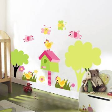Kids wall stickers butterflies, birds, bird houses and flowers, large collection