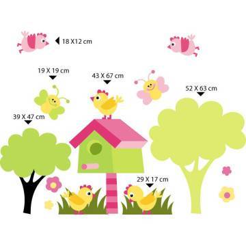 Kids wall stickers butterflies, birds, bird houses and flowers, large collection 2