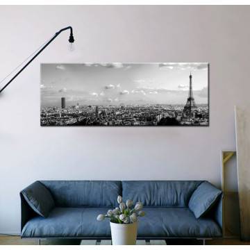 Πίνακας σε καμβά Paris skyline grayscale, πανοραμικός