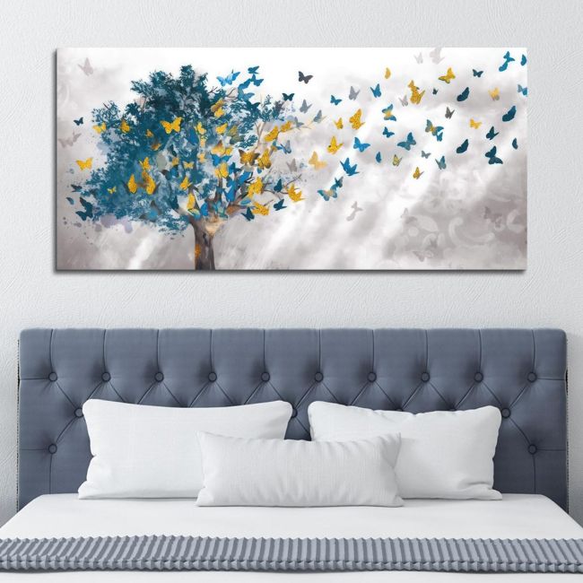 Πίνακας σε καμβά Προσφορά 130x60 cm Tree and butterflies, πανοραμικός