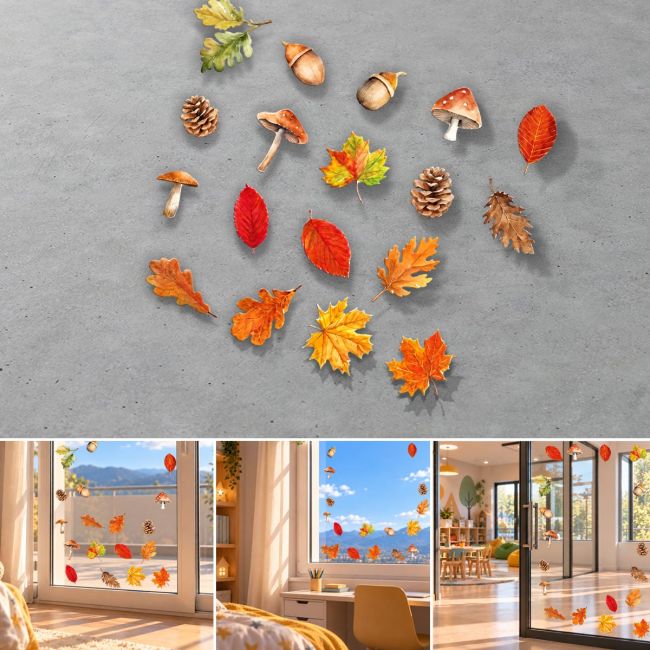 Autumn leaves wall stickers on a glass window