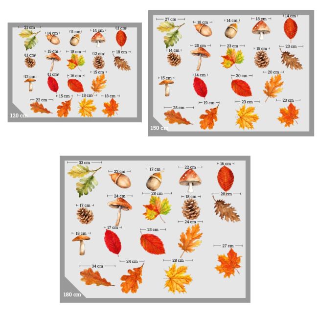 Fall Leaves wall stickers featuring foliage, pinecones and mushrooms in three different size variants