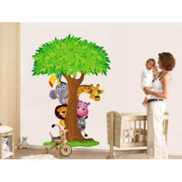 Αυτοκόλλητα τοίχου παιδικά με δέντρο και ζωάκια της ζούγκλας, Κρυφτούλι με το δέντρο