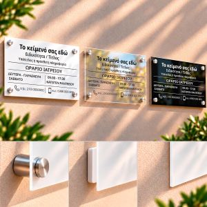 Πινακίδα ιατρείου plexiglass, εκτυπωμένο λογότυπο σε εξωτερικό τοίχο με αποστάτες.