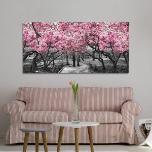 Canvas print Pink blossom central park, panoramic