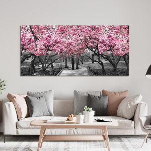 Canvas print Pink blossom central park, panoramic 2