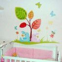 Αυτοκόλλητα τοίχου παιδικά κουνελάκια, λουλούδια, πεταλούδες, Ανοιξιάτικο δέντρο