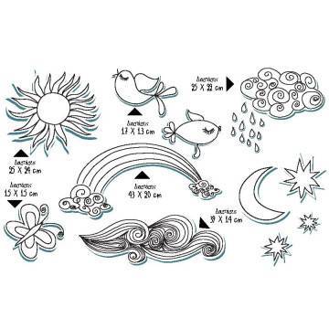 Wall stickers sun, moon, rainbow, clouds and birds, Retro nostalgic shapes 2