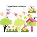 Kids wall stickers butterflies bird house and flowers