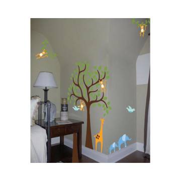 Kids wall stickers Tree with giraffe, elephants and monkeys, combination 3