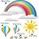 Wall stickers Rainbow, hot air balloons, sun, birds