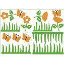 Kids wall stickers  flowers butterflies and grass