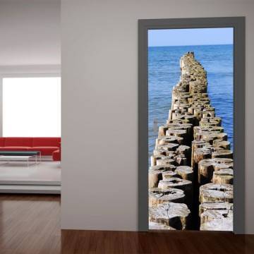 Αυτοκόλλητο πόρτας Ξύλινο μονοπάτι στην θάλασσα