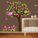 Kids wall stickers tree, owls, flowers and birds, Happy owls,  art 3