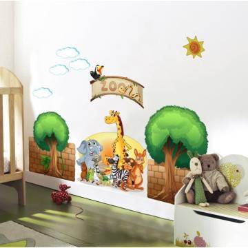 Kids wall stickers Zoo with animals, trees, clouds, sun