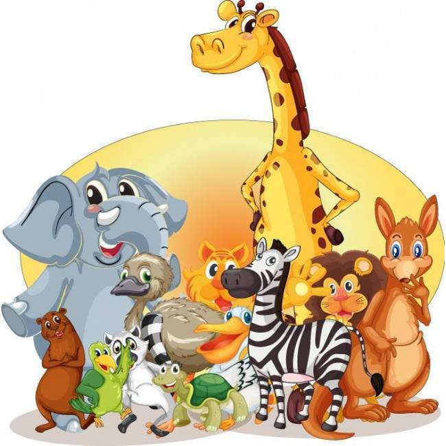 Kids wall stickers Zoo with animals, trees, clouds, sun