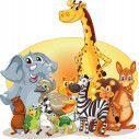 Kids wall stickers Zoo with animals, trees, clouds, sun