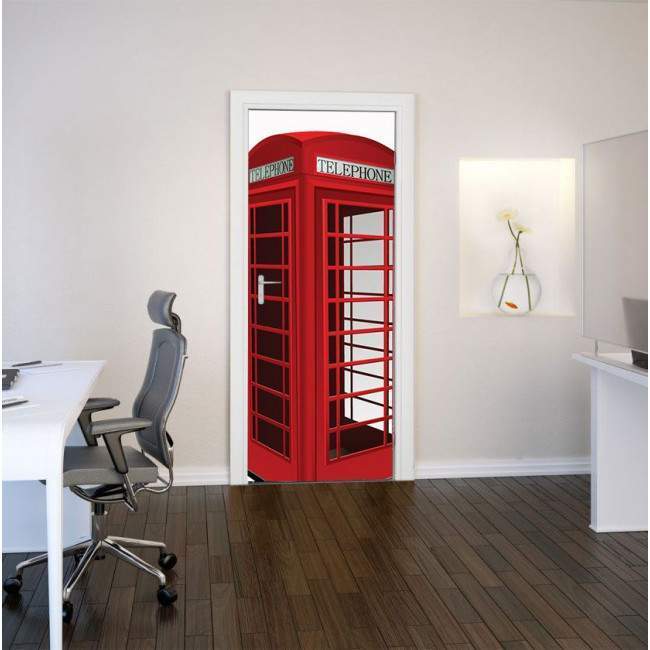 Αυτοκόλλητο πόρτας Αυτοκόλλητο πόρτας, Αγγλικός τηλεφωνικός θάλαμος 3D cad