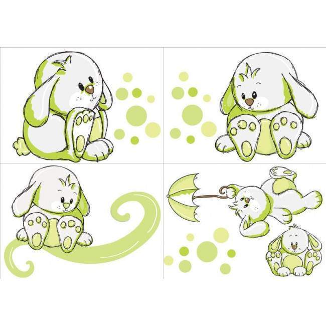 Kids wall stickers rabbits  apple green, small collection