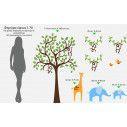 Kids wall stickers Tree with giraffe, little elephants and monkeys art4