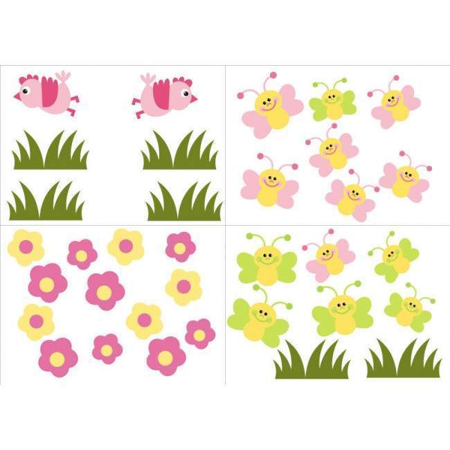 Kids wall stickers Butterflies , birds,  flowers and grass