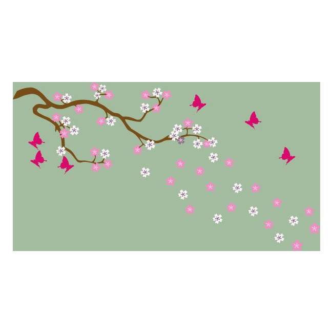 Butterfly Blowing Cherry Blossom, white and pink flowers, Αυτοκόλλητο τοίχου﻿, κοντινό