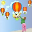 Αυτοκόλλητα τοίχου παιδικά αερόστατα, ζωάκια, Βόλτα με αερόστατο (γαλάζια)