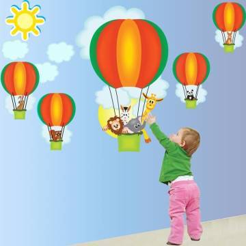 Kids wall stickers balloons, animals, balloon ride (green) 2
