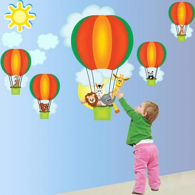 Kids wall stickers balloons, animals, balloon ride (green)