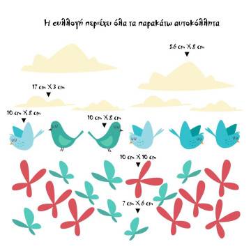 Wall stickers Spring time birds clouds and butterflies