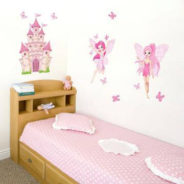 Αυτοκόλλητα τοίχου παιδικά Νεράιδες, πεταλούδες και κάστρο