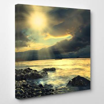 Canvas print Sunset at beach, Rough coast sunset 2