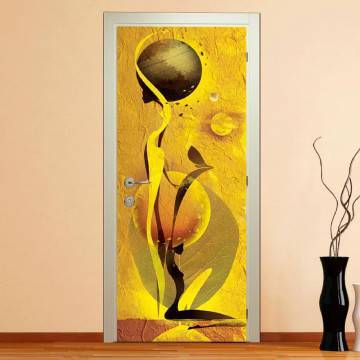 Αυτοκόλλητο πόρτας Abstract girl yellow