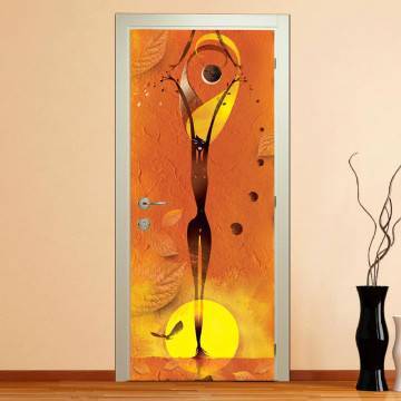 Αυτοκόλλητο πόρτας Abstract girl orange